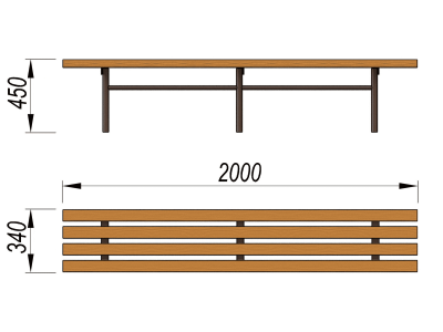 Двухметровая лавочка без спинки 2 м МАФ 1602 в Курске