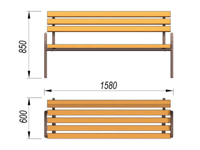 Парковая лавочка со спинкой МАФ 1605 в Курске